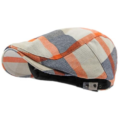 Plaid Newsboy Hats Flat Cap for Men Women Ivy Catsby Cabbie Driving Hat - color: Plaid-01-orange