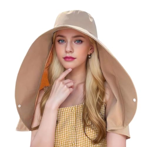 Wide Brim Sun Hat Balaclava Packable Neck Gaiter Lightweight Shawl for Women Summer Hat Beach Outdoors - color: Khaki