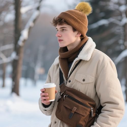 Juinte 4 Pcs 6 Inch Large Fur Pom Pom Balls for Hats, Brown - color: Brown