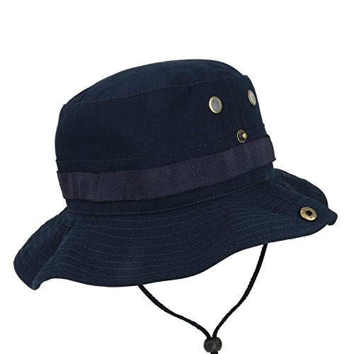Armycrew Military American Flag Hook and Loop Patch Boonie Cap with Chin Strap - color: Navy