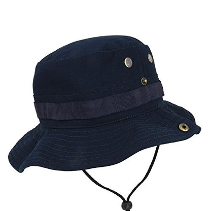 Armycrew Military American Flag Hook and Loop Patch Boonie Cap with Chin Strap - color: Navy