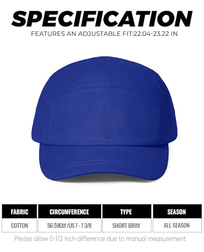 Croogo 5 Panel Short Brim Cotton Baseball Cap Adjustable Hat for Men - color: Royalblue