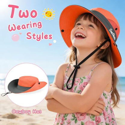 ZOORON Kids Girls Ponytail Sun Hat UPF 50+ Breathable Mesh Water-Resistant - color: Two-tone Orange