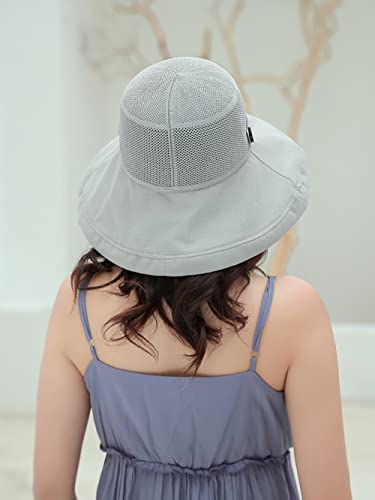 Women Wide Brim Sun Hats Metal Wired Edge Summer UV Protection Beach Fishing Hat for Hiking Garden Travel Chin Strap - color: B4-fyu001-lightgray, size: One Size