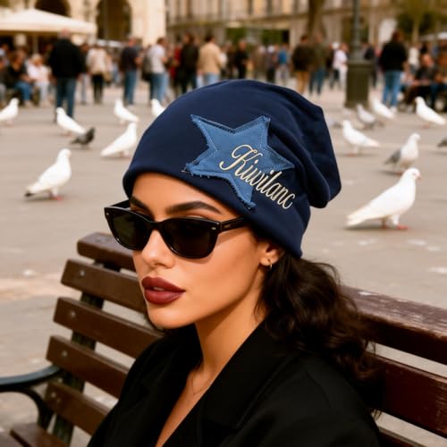 Y2K Slouch Hat Star Beanie Hat Grunge Accessories Winter Warm Cap Retro Design Knit Beanie for Women Men - color: Dark Blue