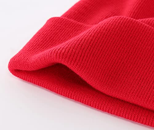 Home Prefer Mens Winter Hats Acrylic Knit Cuff Beanie Cap Warm Womens Beanie Hat - color: Red