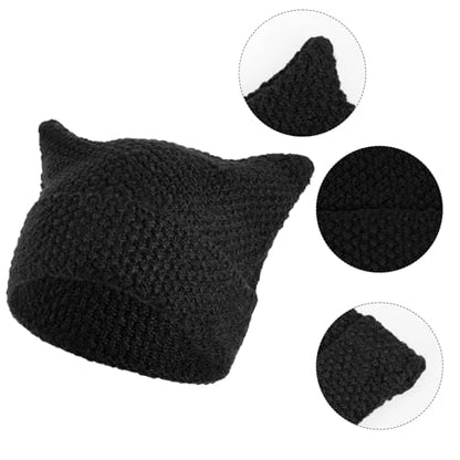 Avxdbr Black Cat Ear Beanies Warm Winter Soft Knit Hats for Women