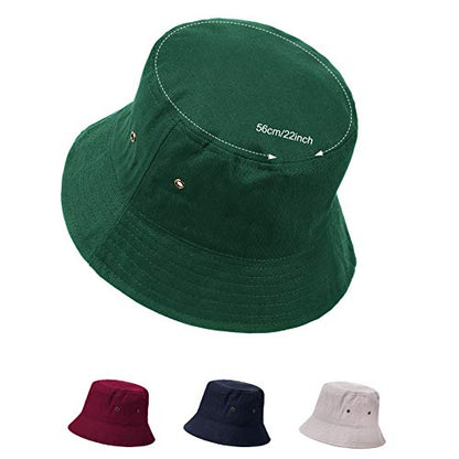 SATINIOR 4 Pcs Bucket Hat Summer Cotton - color: Wine Red, Xmas Green, Grey Khaki,navy Blue, size: Large
