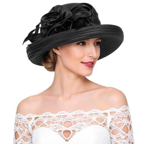 Ruphedy Women Derby Church Dress Bucket Hat Fascinators Tea Party Wedding Hat - color: Sd702-black