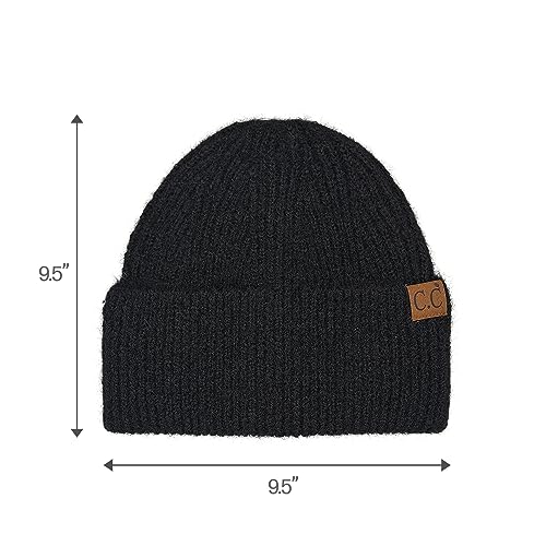 C.C Fuzzy Beanie for Women Unisex - Acrylic Stretchable Soft Warm Knit Winter Skully Hat - color: Recycled Yarn-black
