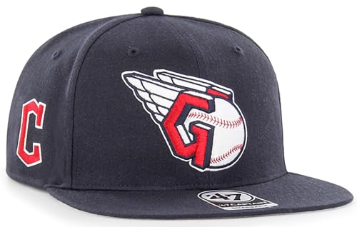 47 MLB Sure Shot Captain Hat Adjustable Structured 6-Panel Snapback Hat Cap, Adult One Size Fits All - color: Cleveland Guardians