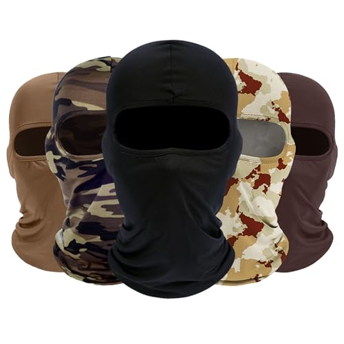 ROXUN Balaclava Ski Mask, 5 Pack Neck Gaiter Motorcycle Summer Cooling - color: Black+sand Camo+camouflage+chocolate+sand