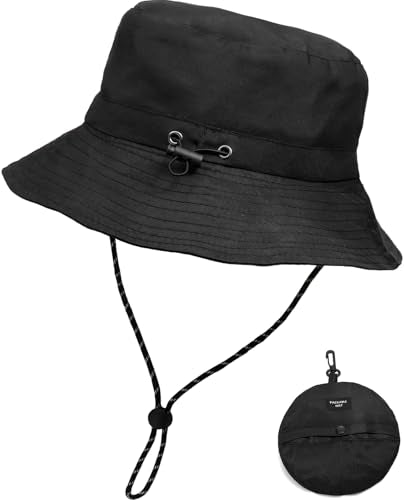 Unisex Waterproof Foldable Bucket Hat Packable Sun Cap for Hiking - color: Black