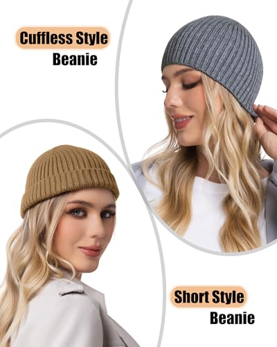 ROYBENS Wool Beanie for Men Women, Seamless Knit Warm Winter Hat Skull Caps - color: 1pcs-gray