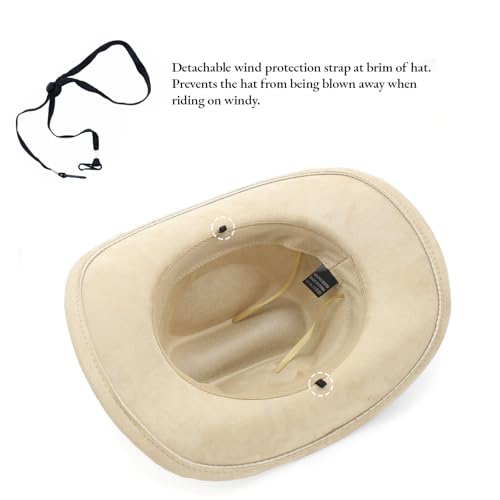 LIDHAY Cowboy Hat for Women Men with Shapeable Wide Brim Western Suede Hat for Cowboys and Cowgirls - color: Camel