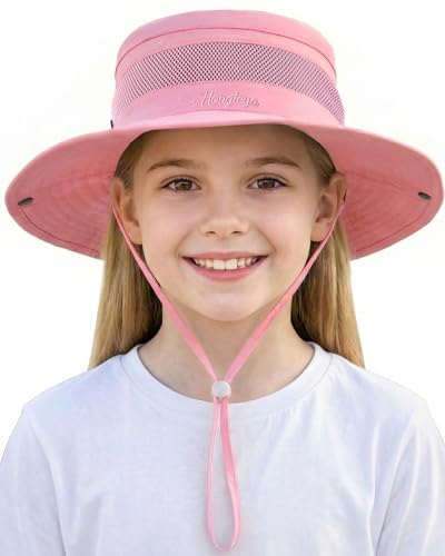 HONGTEYA Kids Sun Hat UPF 50+ Toddler Bucket Summer Hat Fishing Outdoor - color: Light Pink, size: 5-13 Years