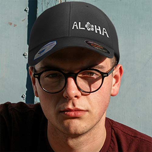 Flexfit Left Side Panel Aloha Sky White Hibiscus Embroidery Hats for Men & Women - size: Small-Medium