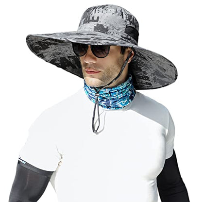 HUAMULAN Men Women 6" Wide Brim Sun Protection Hat Summer Fishing Hats - color: Hn005-shenhui-smo