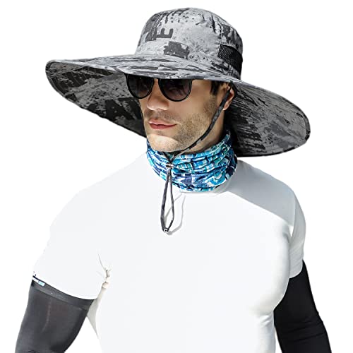 HUAMULAN Men Women 6" Wide Brim Sun Protection Hat Summer Fishing Hats - color: Hn005-shenhui-smo