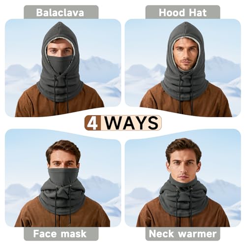 Winter Balaclava Ski Face Mask: Men Women Warm Windproof Face Cover Hat - color: Grey-lined