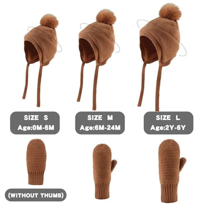 JANGANNSA Basic Winter Baby Boy Beanie Pompom Knit Girl Hat Kid Earflap Cap - color: Walnut Hat, size: 0-6 Months