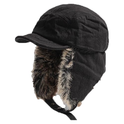 Winter Hats for Men Women Cold Weather Hat Snow Ski Cap Ushanka Trapper Hats with Ear Flaps Faux Fur Dad Hunting Hat - color: Black