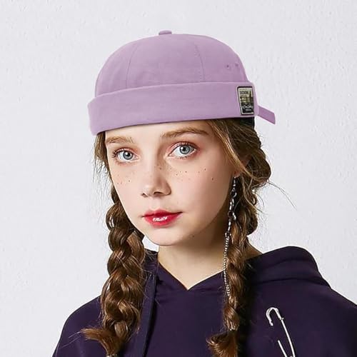 Glamorstar Dome Brimless Hats for Women Men Sailor Docker Beanie Cap Hip Hop Hats - color: Purple D