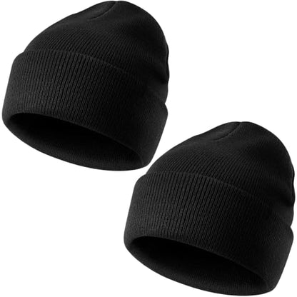 IYEBRAO 2-Pack Unisex Cuffed Beanie Hat for Men Women Skull Knit Cap - color: Black&black 2pcs