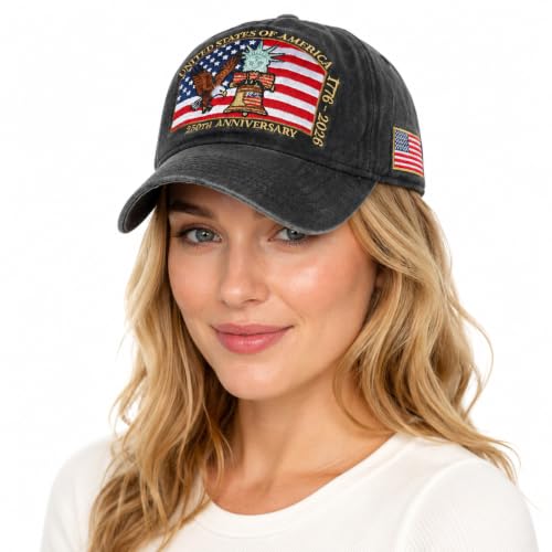 USA 250th Anniversary Baseball Cap Patriotic Embroidered American Hat - color: 3-black