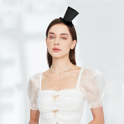 WLBON Halloween Mini Top Hat Headband 1920s Bow Sequins Hair Hoops Bands Fascinator Headpiece Hairband Women Christmas Holiday Festival Parade Cosplay Dress Up Birthday Tea Party Accessories Black - color: Black Tone