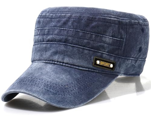 Glamorstar Unisex Cadet Army Caps Military Cap Vintage Flat Top Hats for Men Women - color: Navy Blue