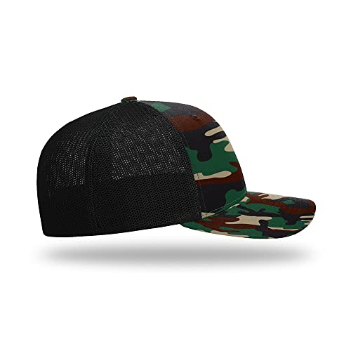 Richardson 110 Trucker R-Flex Baseball Cap| Fitted Mesh Back Hat - color: Green Camo/Black, size: Small-Medium
