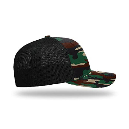 Richardson 110 Trucker R-Flex Baseball Cap| Fitted Mesh Back Hat - color: Green Camo/Black, size: Small-Medium