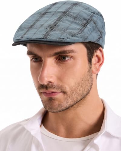 ZLYC 남성용 여름 플랫 캡 Scally Ivy Gatsby Newsboy Beret Driver Cabbie 사냥 모자 - color: 격자 무늬 블루