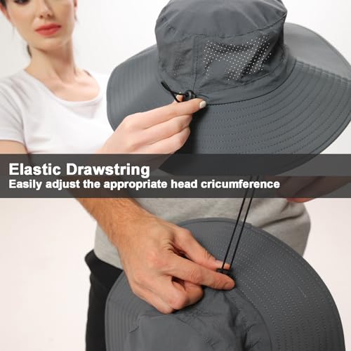 Rosoz Sun Hat for Men Women Boonie Bucket Hat Wide Brim Breathable Cooling Fishing Hats Safari Beach Garden UV Protection - color: 1 Pack Darkgrey