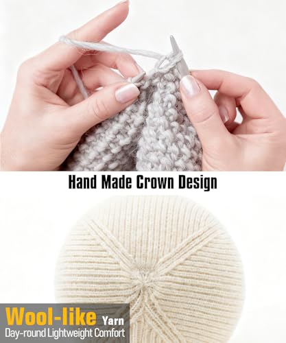 EMPIRELION Wool-Like Cuff Beanie, 0% Wool Itch-Free, Thick Thermal Knit Warm Winter Hats,Soft Stretch Outdoor Cap - color: Frosted Vanilla