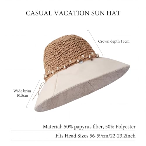 Women’s Packable Sun Hat, Wide Brim Foldable Beach Hat, UPF 50+ UV Protection Travel Summer Hat with Adjustable Fit - color: Beige