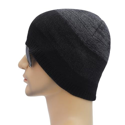 ZLYC Men Fashion Knit Fisherman Beanie Hat Winter Warm Thick Skull Cap - color: Mixed Navy Black