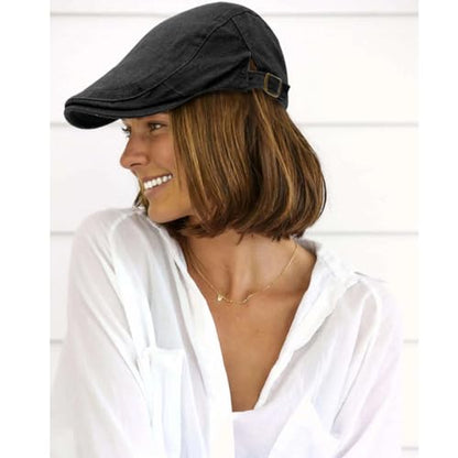 Men's Newsboy Flat Cap Adjustable Cotton Ivy Hat Irish Cabbie Driving Hunting Hats - color: Black