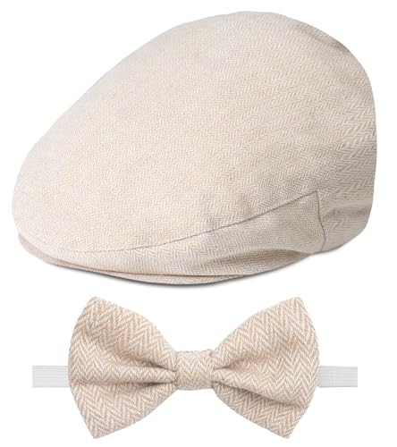 A&J DESIGN Baby Boy Toddler 2pcs Newsboy Hat & Bow Tie 3 Months - 8 Years - color: Beige, size: 3-6 Months