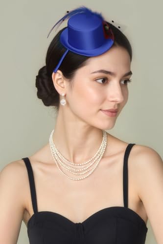 BABEYOND Mini Top Fascinators Hats for Women Feather 1920s Costume Hat - color: Blue