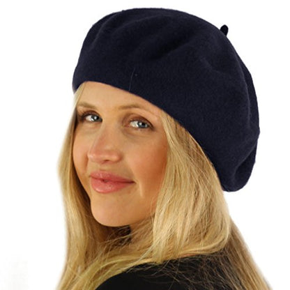 Classic Winter 100% Wool Warm French Art Basque Beret Tam Beanie Hat Cap - color: Navy