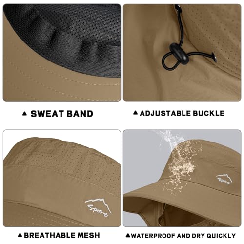 Rosoz Sun Hat for Men Women with Neck Flap& Removable Face Cover Wide Brim - color: 1pack-brown