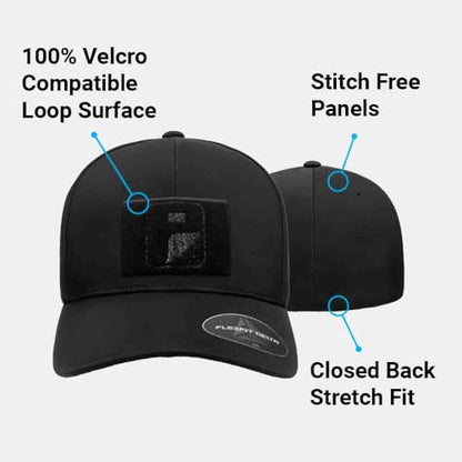 Pull Patch Tactical Hat - Flexfit Delta Curved Bill Cap - Seamless, Fitted - color: Black, size: 6 3/4-7 1/4