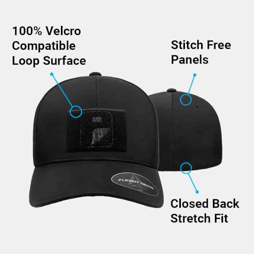 Pull Patch Tactical Hat - Flexfit Delta Curved Bill Cap - Seamless, Fitted - color: Black, size: 6 3/4-7 1/4