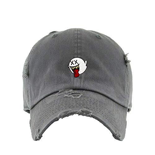 Silly Ghost Vintage Baseball Cap Embroidered Cotton Adjustable Distressed Dad Hat - color: Dark Grey