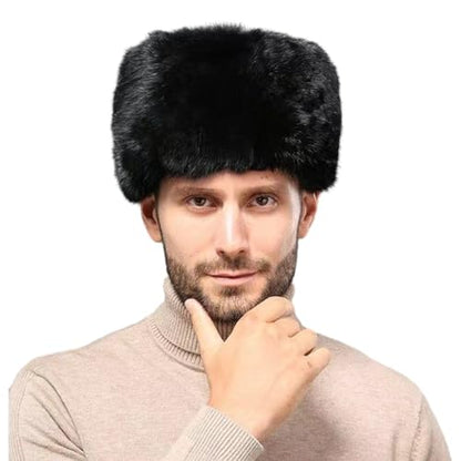 Men Winter Trapper Hat Faux Fur Russian Trooper Hat Furry Ushanka Hat Warm Dad Hat Outdoor Windproof Hunting Ski Cap - color: Black