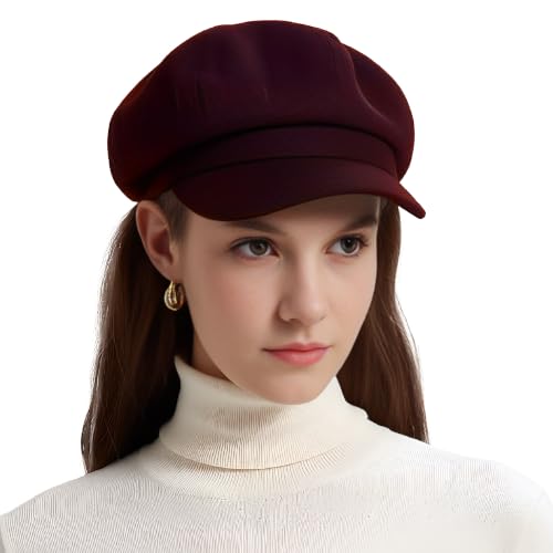 ACUSHLA Merino Wool Newsboy Cap Women Trendy Winter Baker Boy Cabbie Hats - color: Sangria Red