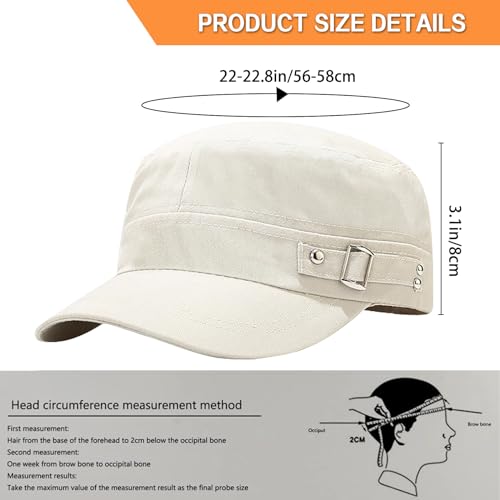 2 Pack Cadet Army Caps Flat Top Military Hats for Men Women - color: Beige With Buckle