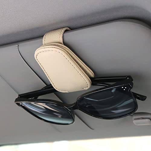 KIWEN Sunglasses Holders for Car Visor, Magnetic Leather Glasses Eyeglass Clip for Car, Ticket Card Clip Sunglasses Mount, Car Visor Accessories Gadgets (1, Beige) - color: Beige